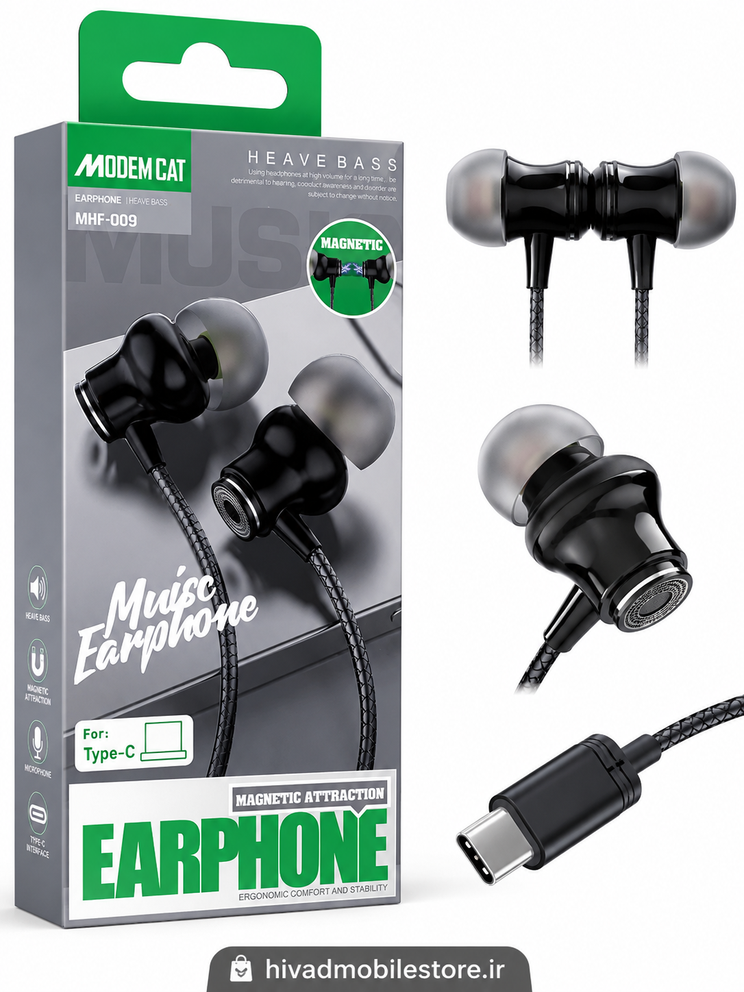 هندزفری سیمی تایپ C مودم کت مدل MHF-009 مگنتی