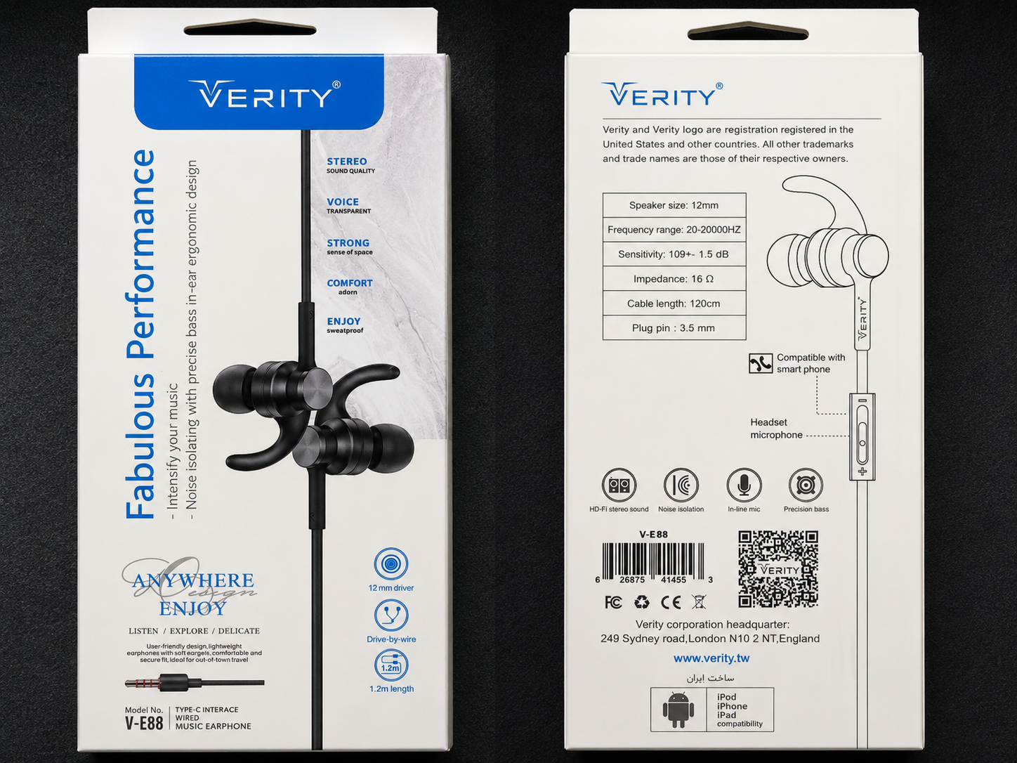 هندزفری سیمی وریتی مدل V-E88 جک 3.5 میلی‌متری