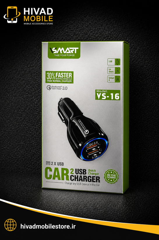 شارژر فندکی VSMART مدل VS-16 دو پورت QC 3.0