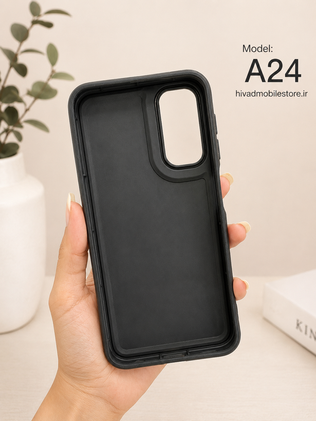 قاب سیلیکونی طرح پارچهای سامسونگ Samsung A24 رنگ کرم مشکی