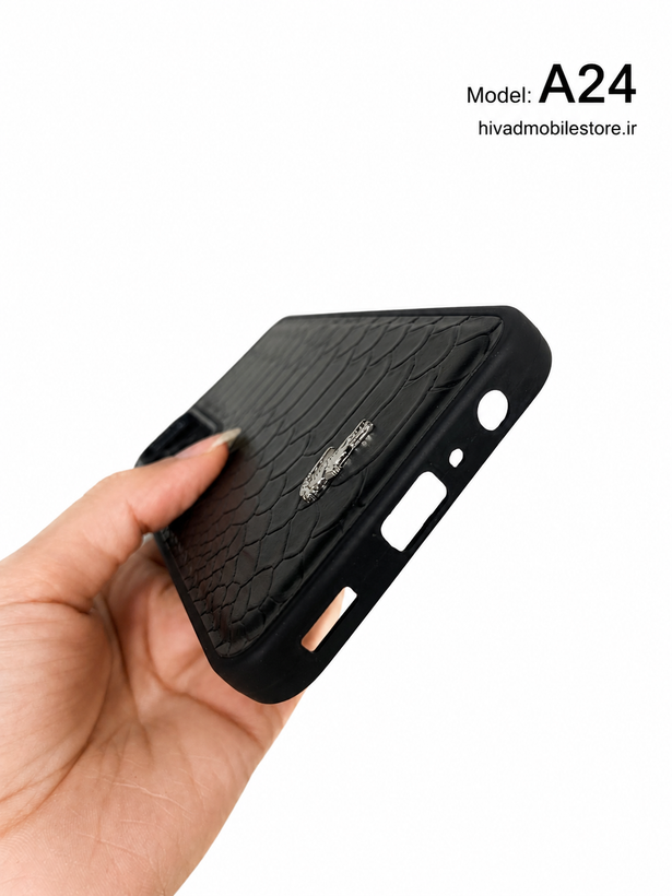قاب چرمی طرح پوست مار سامسونگ Galaxy A24 مشکی