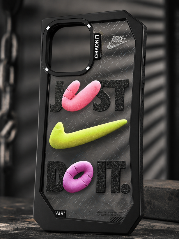 قاب شفاف اورجینال LINOVEO فانتزی چندضلعی طرح Just Do It مناسب iPhone 12 Pro Max / 13 Pro Max