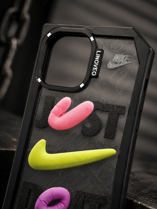 قاب شفاف اورجینال LINOVEO فانتزی چندضلعی طرح Just Do It مناسب iPhone 12 Pro Max / 13 Pro Max