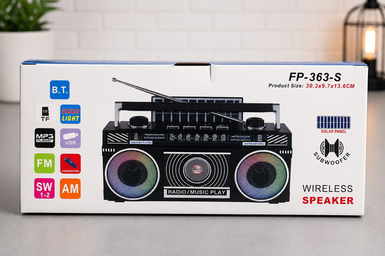 اسپیکر بلوتوثی رادیویی FEPE مدل FP-363-S مجهز به پنل خورشیدی